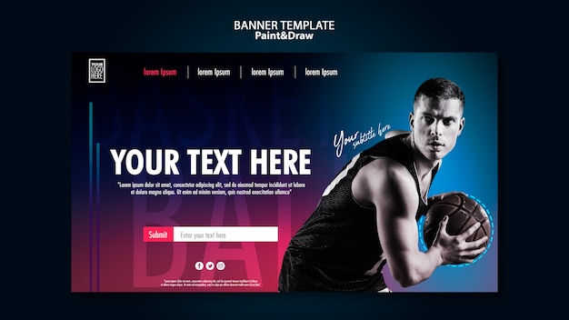 Free PSD basketball player horizontal banner template