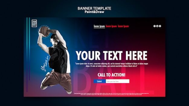 Free PSD basketball player horizontal banner