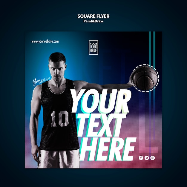 Basketball player square flyer template