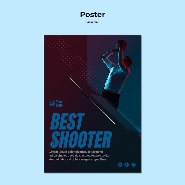 PSD gratuito concetto di modello di poster di basket