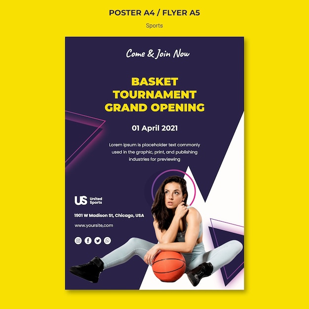 PSD gratuito modello di stampa del torneo di basket