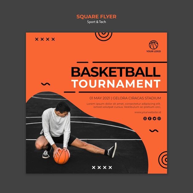 Бесплатный PSD Баскетбольный турнир квадратный флаер шаблон