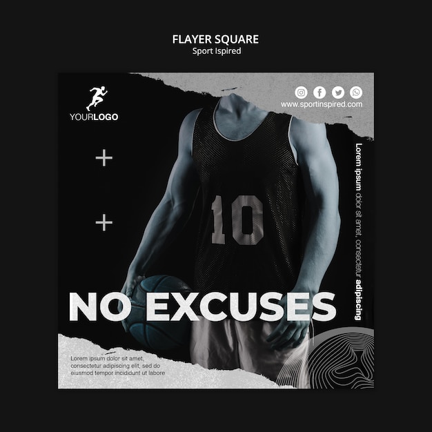 Free PSD basketball training template square flyer