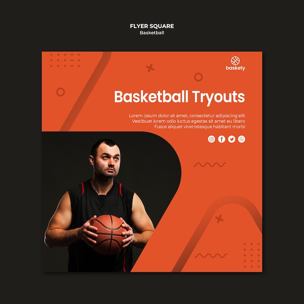 Free PSD basketball tryouts flyer square