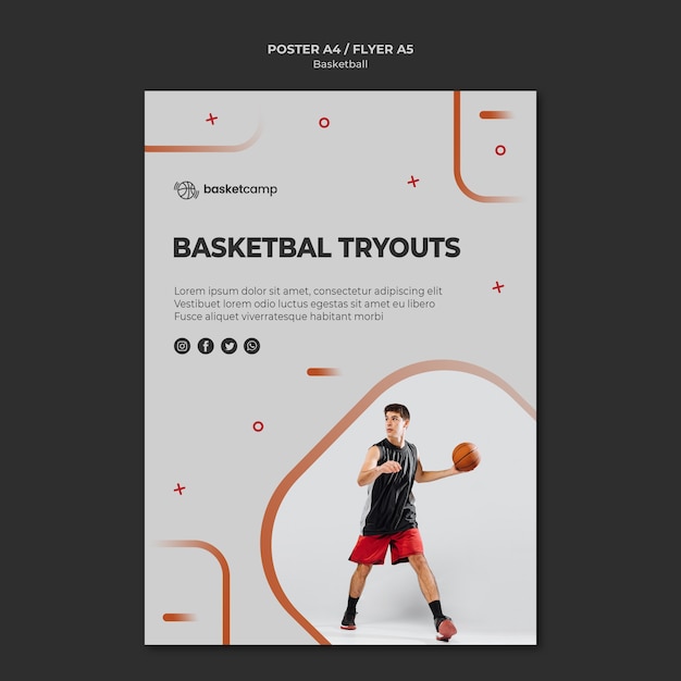 Free PSD basketball tryouts sport poster template