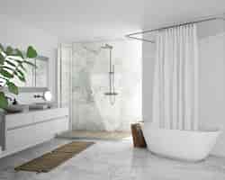 免费的PSD浴缸窗帘、橱柜、淋浴