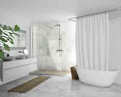 Free PSD bathtub with curtain, cupboard and shower