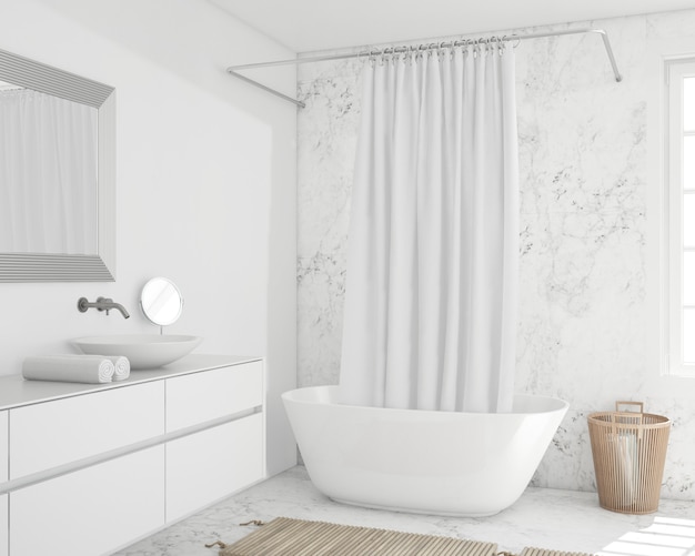 Free PSD bathtub with curtain and cupboard