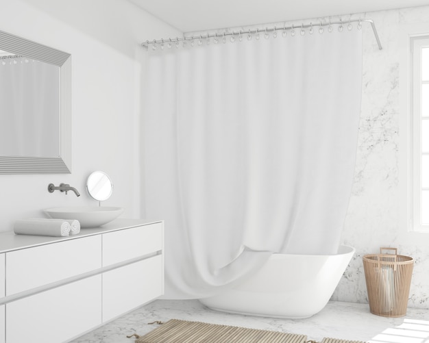 Free PSD bathtub with curtain and cupboard