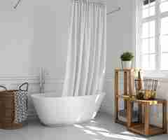 Free PSD bathtub with curtain and shelves