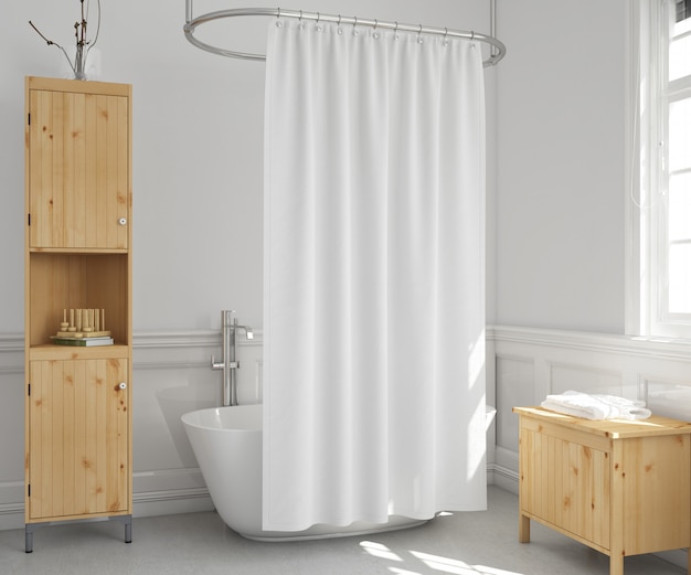 Free PSD bathtub with curtain and shelves