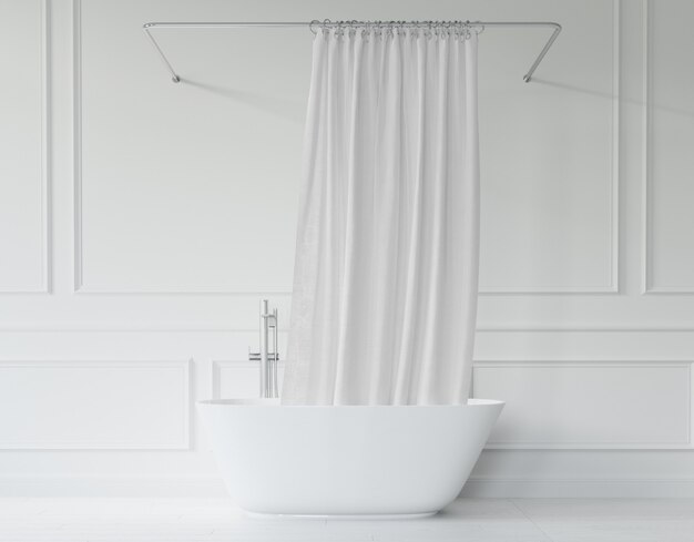 bathtub with curtain