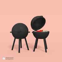 Free PSD bbq charcoal grill machine icon isolated 3d render illustration