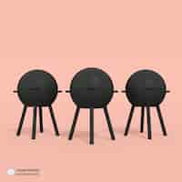 Free PSD bbq charcoal grill machine icon isolated 3d render illustration