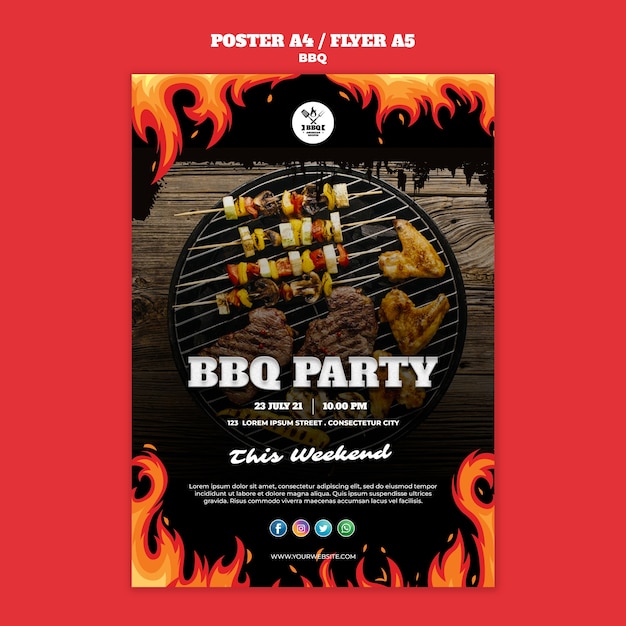 PSD gratuito modello di volantino poster concetto barbecue