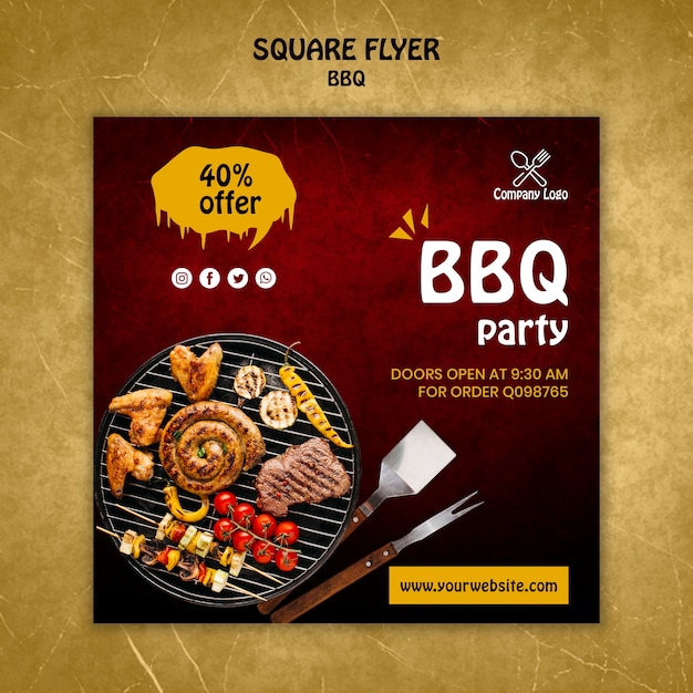 Bbq concept square flyer template