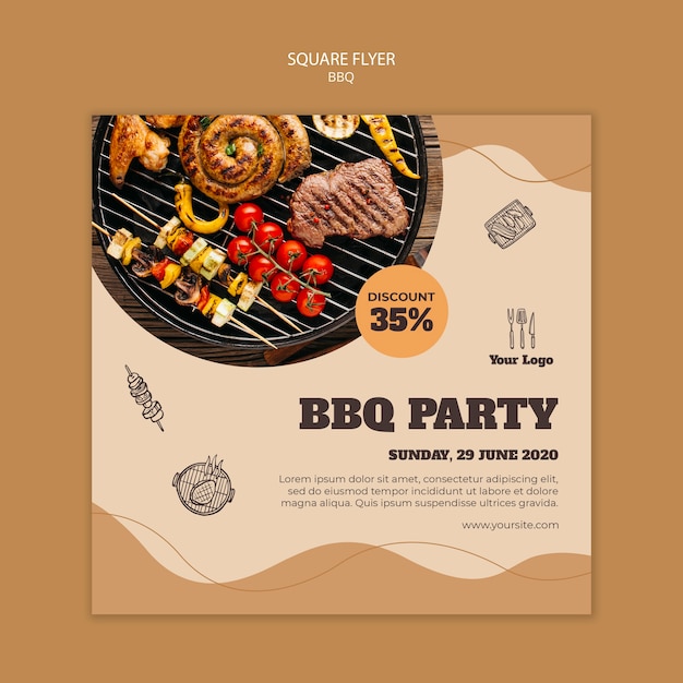 Bbq concept square flyer template