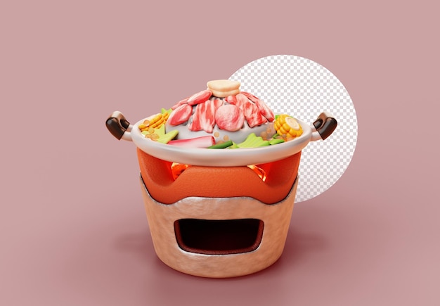 Free PSD bbq grill pork mookata tasty asian food cuisine cartoon 3d illustration