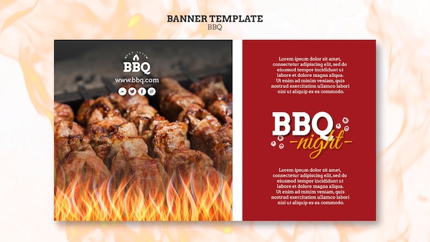 Modello di banner di notte e griglia barbecue