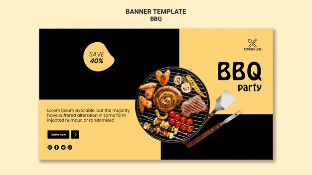 Bbq party horizontal banner design