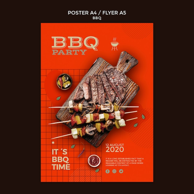 PSD gratuito modello del manifesto del partito barbecue