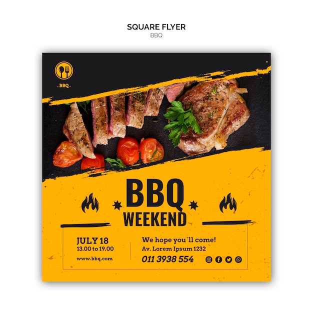 Bbq party square flyer template