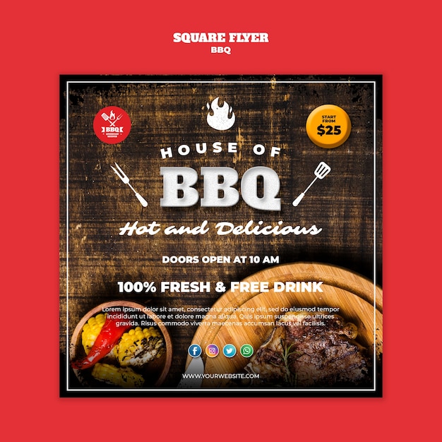 Bbq square flyer concept template