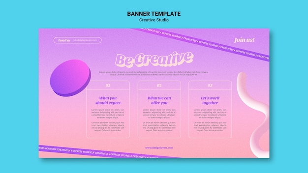 Free PSD be creative design studio horizontal banner template with 3d shapes