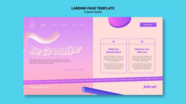เทมเพลตหน้า Landing Page ของสตูดิโอออกแบบสร้างสรรค์พร้อมรูปทรง 3 มิติ