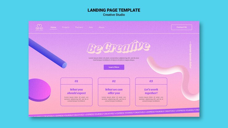 मुफ़्त PSD be creative design studio landing page template with 3d shapes