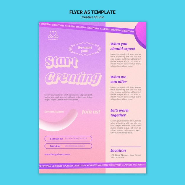 Free PSD be creative design studio vertical flyer template with 3d shapes