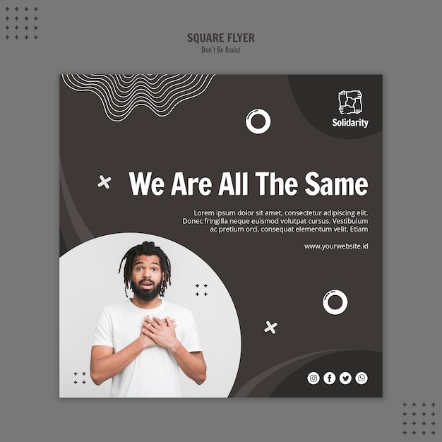 Free PSD don't be racist concept square flyer template