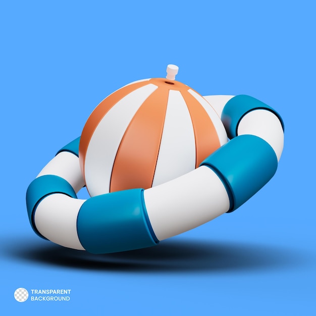 Бесплатный PSD Иконка пляжного мяча и спасательного круга изолированная 3d иллюстрация рендеринга