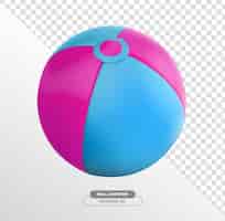 Бесплатный PSD Пляжный шар розовый и синий 3d-рендер с прозрачным фоном