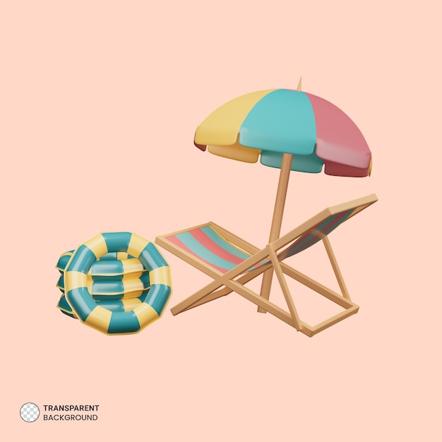 Beach clipart icon 3d render illustration