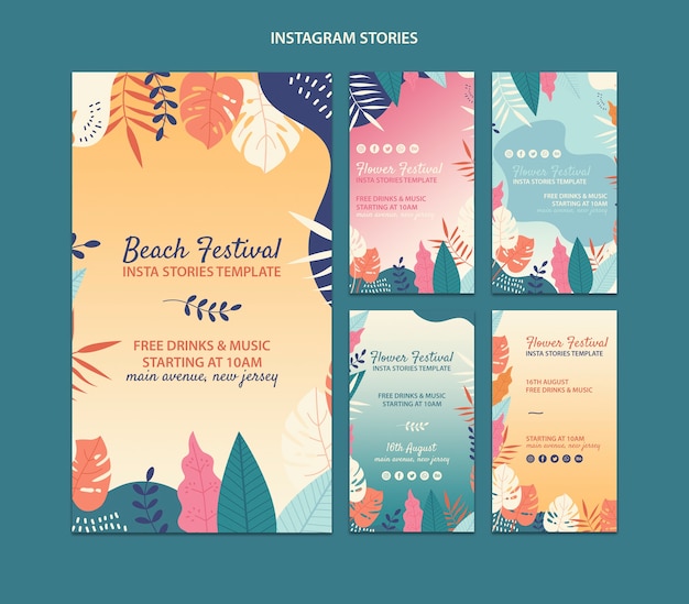 Beach festival instagram stories template collection