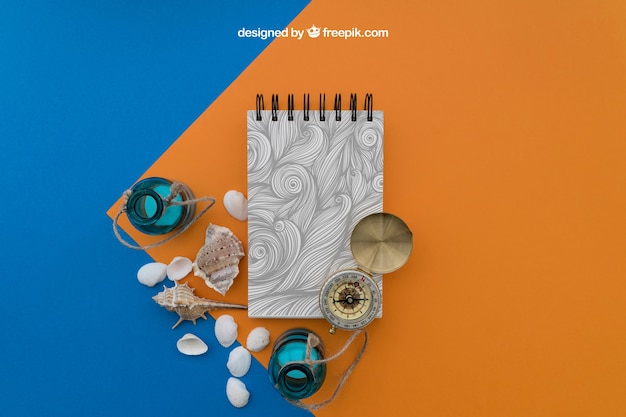 Beach items with notepad