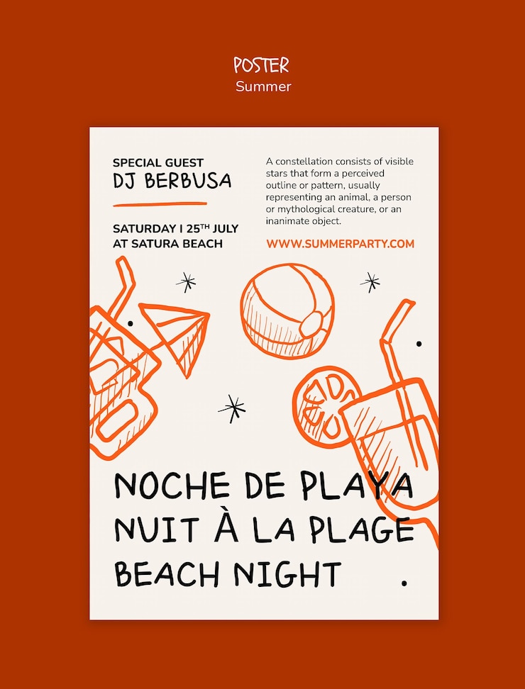 Free PSD beach night party poster