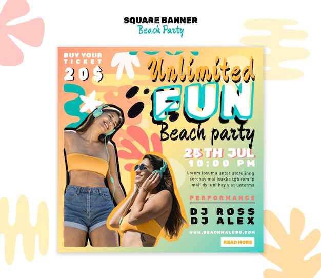 무료 PSD beach party template design