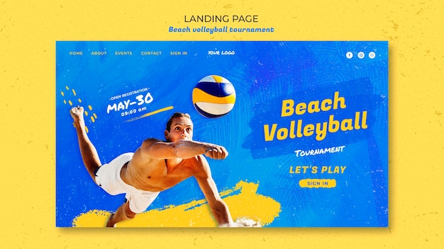 Beach volleyball concept landing page template