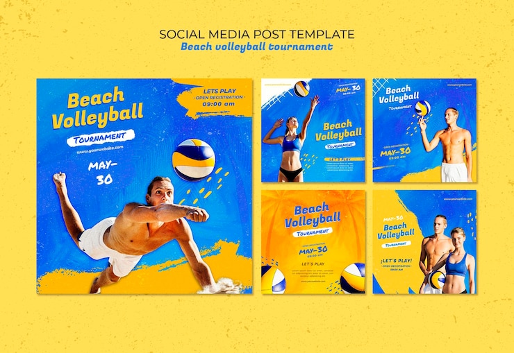 Free PSD beach volleyball concept social media post template