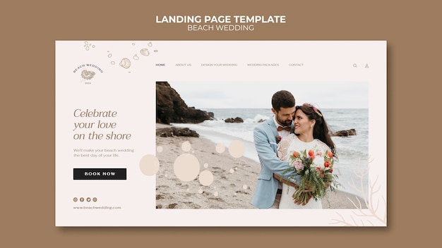 PSD gratuito modello web per matrimonio in spiaggia