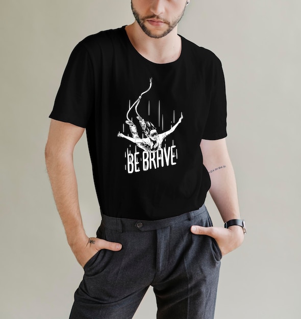 Bearded man in a black tee mockup