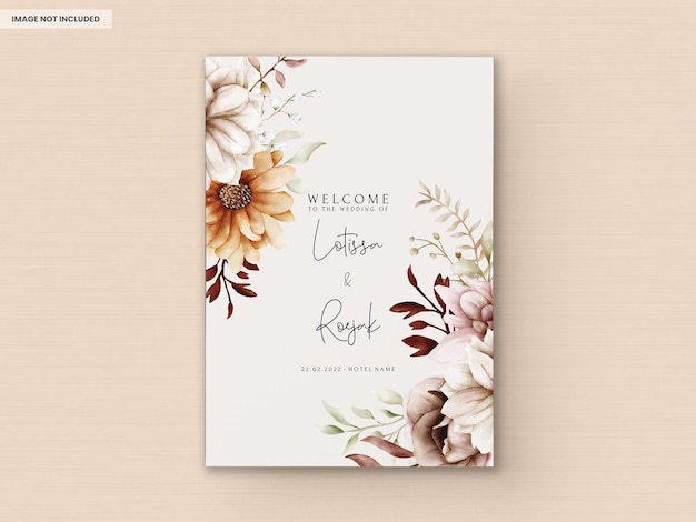 無料PSD 美しい秋の花の結婚式の招待状カードのテンプレート