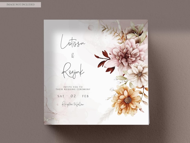 Free PSD beautiful autumn floral wedding invitation card template