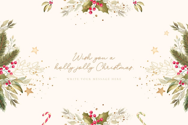 Free PSD beautiful christmas background with watercolor ornaments and winter nature