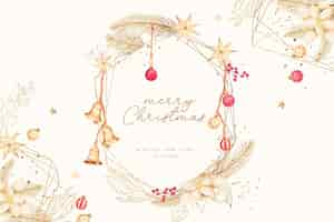 Free PSD beautiful christmas background with watercolor ornaments and winter nature