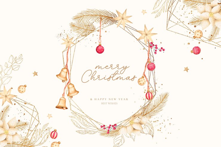 Free PSD beautiful christmas background with watercolor ornaments and winter nature