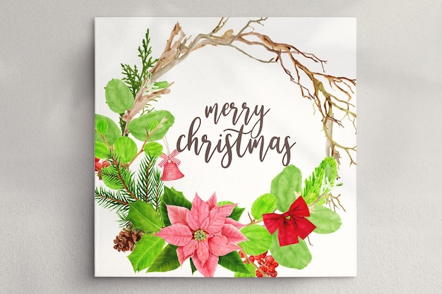 Free PSD beautiful christmas  floral wreath and frame design