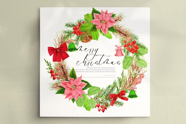 Free PSD beautiful christmas floral wreath and frame design